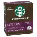 Starbucks Caffe Verona Nespresso Vertuo Coffee Capsules, Starbucks Vertuo coffee pods, dark roast coffee capsules, full-bodied coffee with dark cocoa notes, Nespresso Vertuo compatible Starbucks coffee, premium Arabica coffee capsules