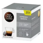 NESCAFE Dolce Gusto Espresso Barista, Dolce Gusto Espresso Barista pods, intensity 9 espresso pods, powerful and rich espresso, Arabica and Robusta blend, dark roasted espresso capsules, rich crema espresso, 16 capsule pack, sustainable coffee sourcing, Italian-style bold espresso, Dolce Gusto compatible coffee pods